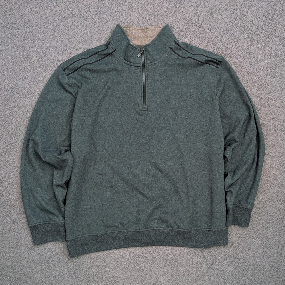 Van Heusen Flex Mens 3XL Dark Green Quarter Zip Pullover Sweatshirt Stretch